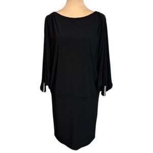Betsy & Adam Black Rhinestone Embellished Batwing Sleeve Cocktail Dress 10 LBD